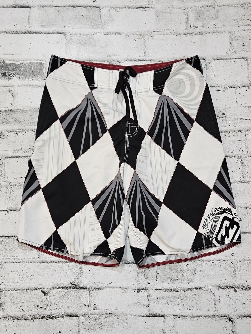 Billabong Board Shorts Mens 33 Black White Graphic Surf Swim Shorts